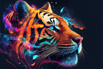 Vibrant color tiger head illustration. Generative ai.