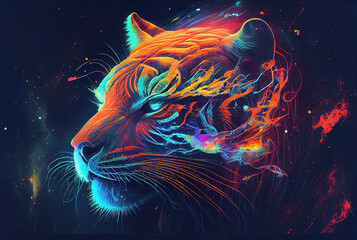 Vibrant color tiger head illustration. Generative ai.