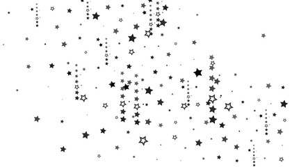 Flying confetti stars. Black, white colours. Festive background. Black stars on white background. Design element. Vector illustration, eps 10.