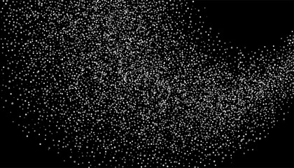 Silver glitter confetti on a black background. Shiny particles are scattered, sand. Decorative element. Luxury background for your design, postcards, invitations, vector