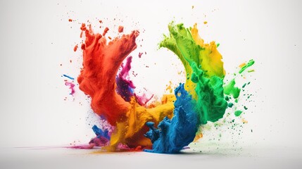 Holi Festival of Colour Comes to Life with Paint Powder Explosion on Isolated White Background: Generative AI