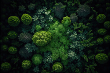 Fototapeta na wymiar Aerial view of green summer forest. Generative illustration