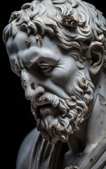 Fototapeta na wymiar Un portrait d'une sculpture en marbre de l'homme grec stoïque.
