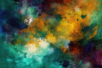 Obraz na płótnie Canvas abstract background image using a mix of textural elements, such as brush strokes and splatters, in a complementary color scheme Generative AI