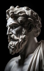Fototapeta na wymiar Un portrait d'une sculpture en marbre de l'homme grec stoïque.