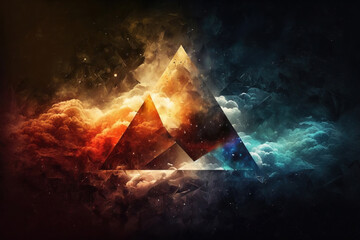 Fototapeta premium Colorful space with triangle symbol. Fantasy galaxy generative AI background