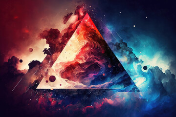 Colorful space with triangle symbol. Fantasy galaxy generative AI background