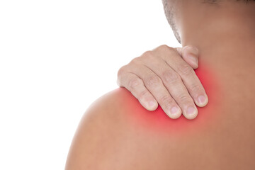 Fototapeta na wymiar Asian man has shoulder pain. Office syndrome concept.