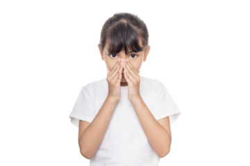 Young Asian girl has a stuffy nose, runny nose.