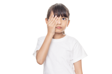 Young Asian girl has sore eye.