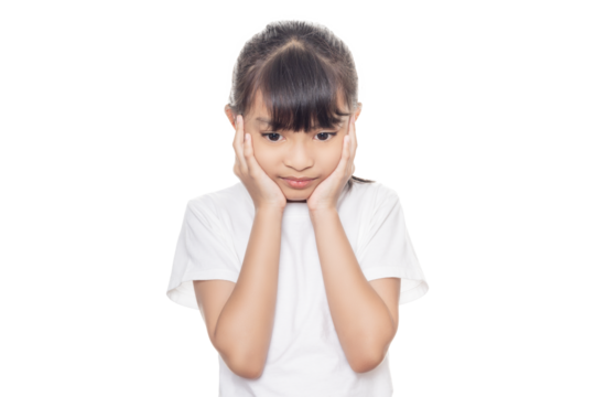 Young Asian girl is ear pain