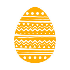 Easter yellow egg with handwritten pattern in white, flat design