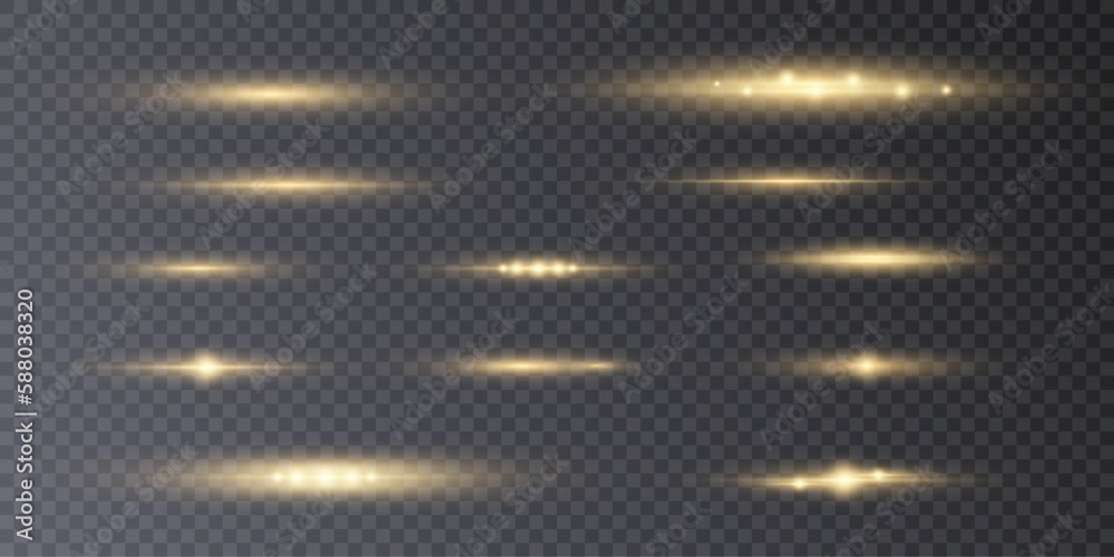 Poster vector illustration in golden color. light effect. abstract laser beams of light. chaotic neon rays 