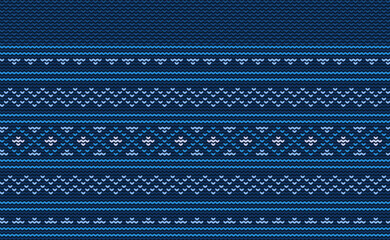Vector cross stitch geometric background, Knitted ethnic pattern, Embroidery abstract beautiful style, Blue pattern template motif, Design for textile, fabric, batik, tile, aprons