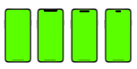 Smartphone frameless mockup. Studio shot of green screen smartphone with blank screen for Infographic Global Business web site design app, Content for technology, iphone 14, Clipping Path. 15.