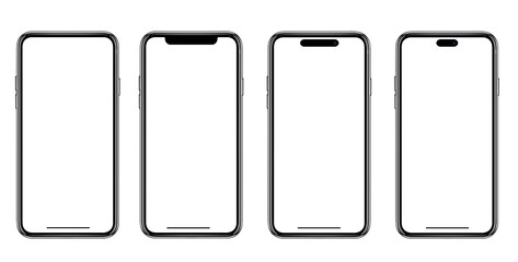 Smartphone similar to iphone 14 with blank white screen for Infographic Global Business Marketing Plan, mockup model similar to iPhone isolated Background of digital investment economy - Clipping Path - obrazy, fototapety, plakaty