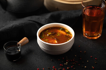 Portion of appetizing chinese national soup dish