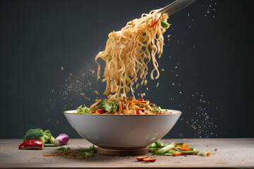 Fresh noodles and vegetables stir fry healthy food. Generative ai