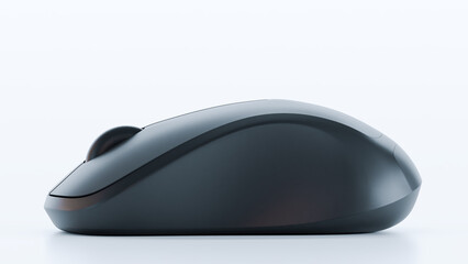 black wireless laptop mouse, black computer mouse isolated on white background, 3D render