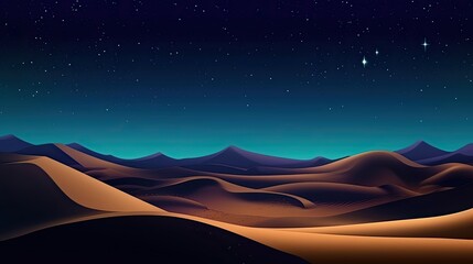 Peaceful Summer Solitude: Desert Landscape with Undulating Sand Dunes and Navy Gradient Starry Sky Contemporary Wallpaper. Generative AI