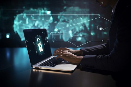 Businessman and technology cybersecurity network silhouette