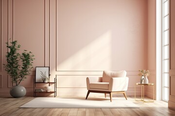 cozy living room with a comfortable chair and a vibrant potted plant. Generative AI