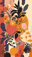 Fleurs, fruits et plantes couleurs abstraites