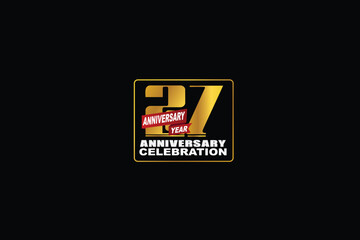 27th, 27 years, 27 year anniversary celebration rectangular abstract style logotype. anniversary with gold color isolated on black background, vector design for celebration vector.eps