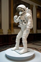un astronaute sur la lune dans une pose identique à la sculpture David de Michel-Ange