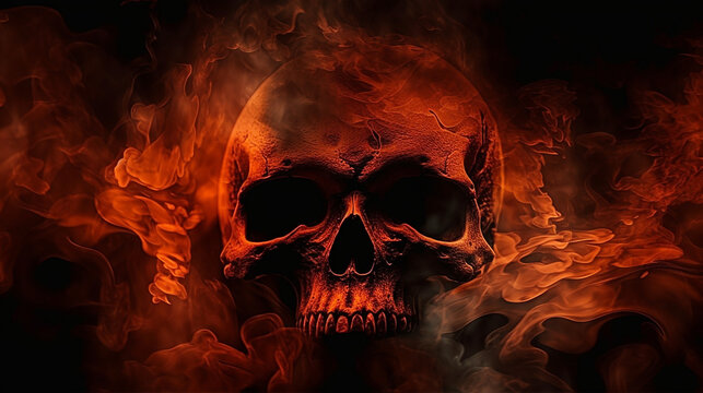 a flaming skull, skull on fire