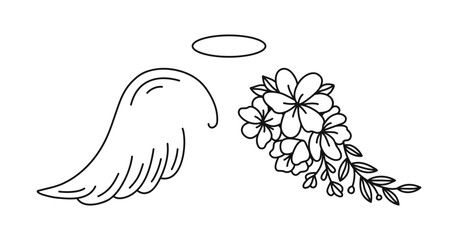Angel Wings. Floral Angel Wings. Memorial. Vector illustration.