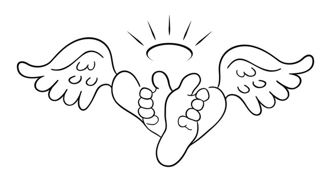 Baby loss memorial. Baby feet with angel wings. Vector illustration.