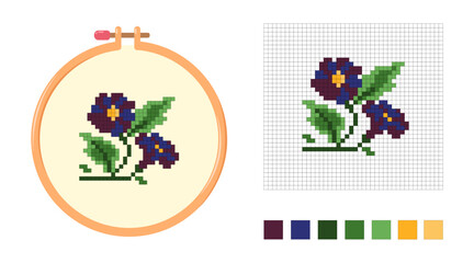 Cross stitch flower. Pattern for floral embroidery. Cartoon flat style. Vector illustration