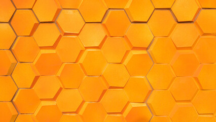 Hexagon cement block wall background with orange colorful well material free space backdrop