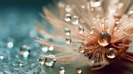 seeds of a dandelion with water drops. Generative AI