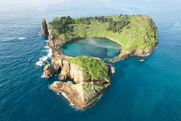 Vila Franca Islet, also known as the Princess Ring is a vegetated uninhabited islet located off the south central coast of the island of Sao Miguel in the Portuguese archipelago of the Azores