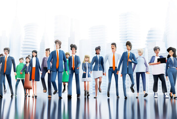 Lots of business people walking in the City. 3D rendering illustration