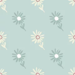 Foto op Plexiglas anti-reflex Decorative simple chamomile flower seamless pattern. Simple floral endless background. © smth.design