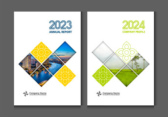 Cover design annual report business catalog company profile brochure magazine flyer booklet poster banner. A4 template design element cover vector. Sample image with mesh.