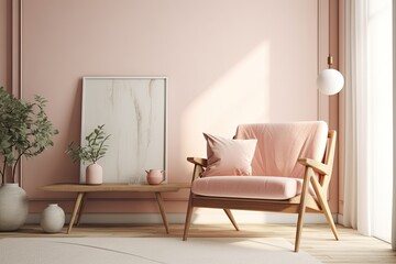 modern living room with pink walls and furniture. Generative AI
