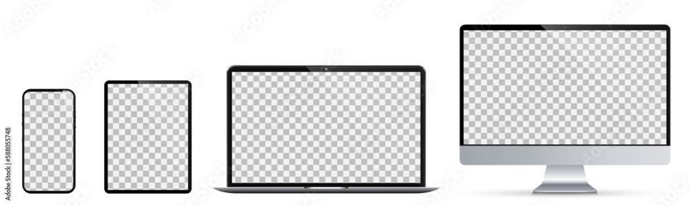 Poster Set of fore technology devices with empty display - vector