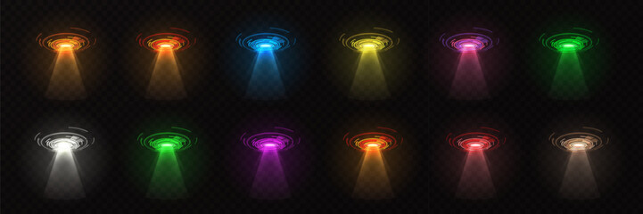 Color hologram portal. Magic fantasy portal. Magic circular podium for teleportation with a hologram effect. © Hanna