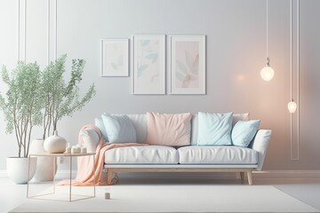 cozy living room with modern decor and artwork. Generative AI