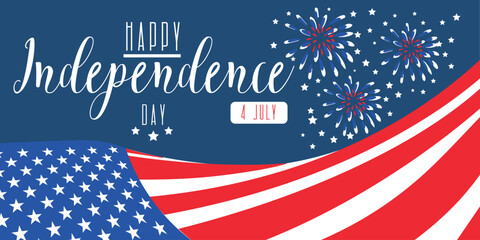 Banner for USA Independence Day with flag on blue background