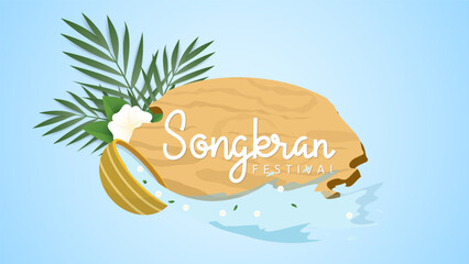 Songkran festival in Thailand Background for content online ,water splash festival banner ,The Most Beautiful Places To Visit In Thailand on blue background,  Vector illustration EPS 10