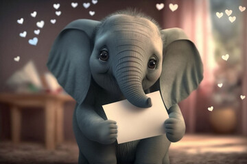Sending Love: Cute Little Elephant with Valentine's Day Letter