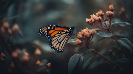 Naklejka na ściany i meble a monarch butterfly resting on a flower in a forest of flowers. generative ai