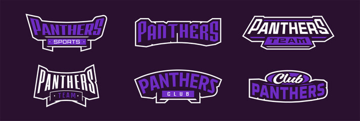 A set of bold fonts for panther mascot logo. Collection of text style lettering for esports, mascot logo, sports team, college club logo. Font on ribbon. Vector illustration isolated on background