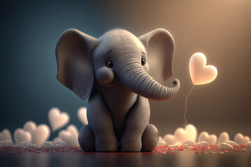 A Cute Little Elephant with Hearts for Valentine's Day
