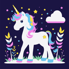 Cute little pink unicorn, vector illustration